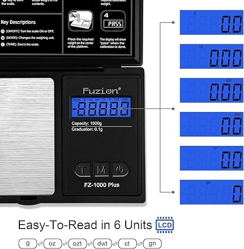 Miniatura 2 de Fuzion Báscula digital de bolsillo de 0.00 oz, precisión de 35.27 oz, pequeña báscula de joyería de 3.53 onzas, mini báscula digital para alimentos,