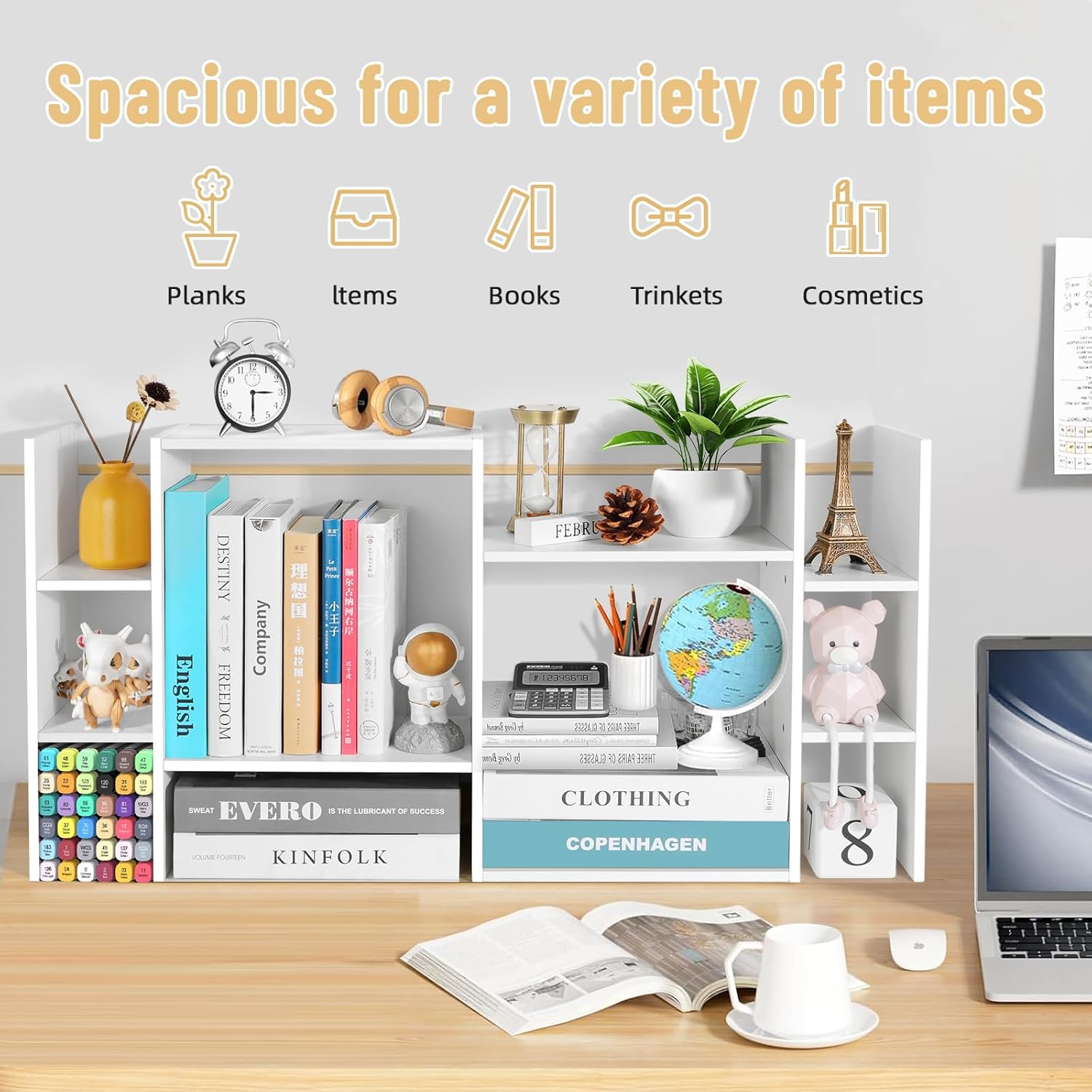 YIGANG デスクシェルフオーガナイザー 3段 ホワイト デスク用 デスク用本棚 スモールデスクハッチオーガナイザーシェルフ 多目