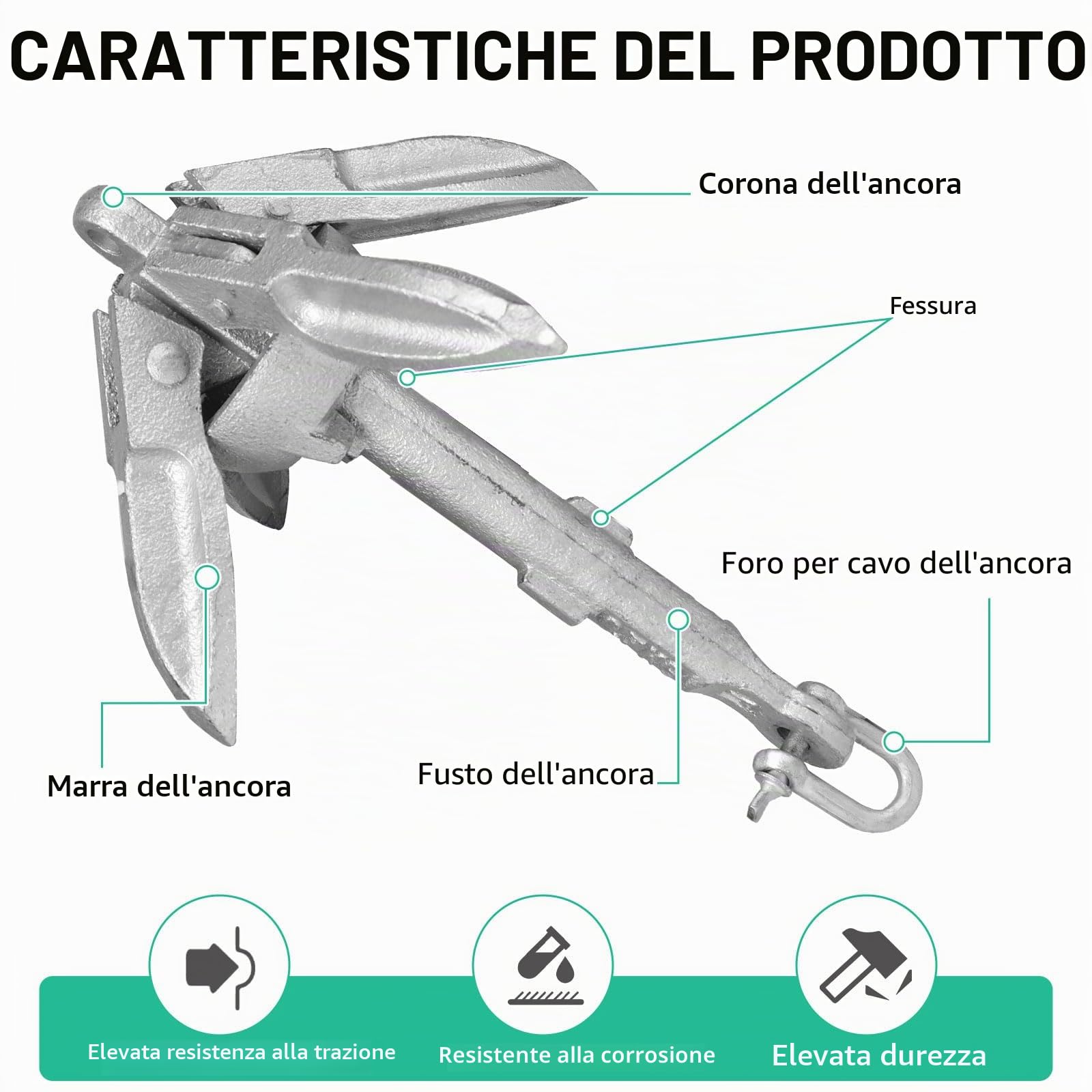 SWAWIS Ancora SUP Ancora Barca Kit 0,7 kg Ancora Gommone Folding con 20M di Cima Ancora, Boa e Sacchetto Portatile per Gommone SUP Gonfiabile Canoa Kayak