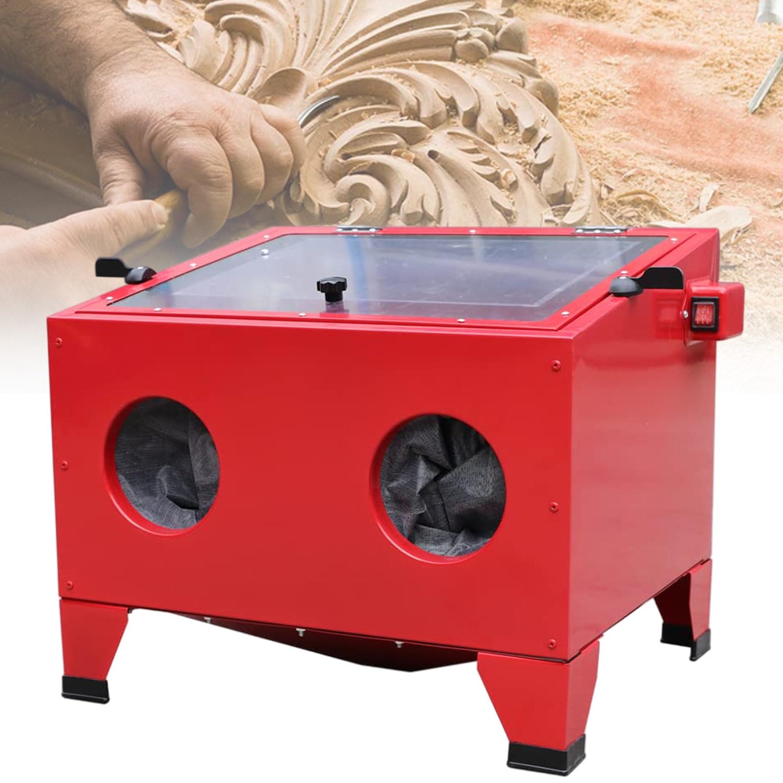 vnmudzeo Commercial Sandblasting Cabinet Box Type,24 Gal Small Bench Top Jewelry Sand Blasting Machine,Observe The Working Conditions Without Blind Spots