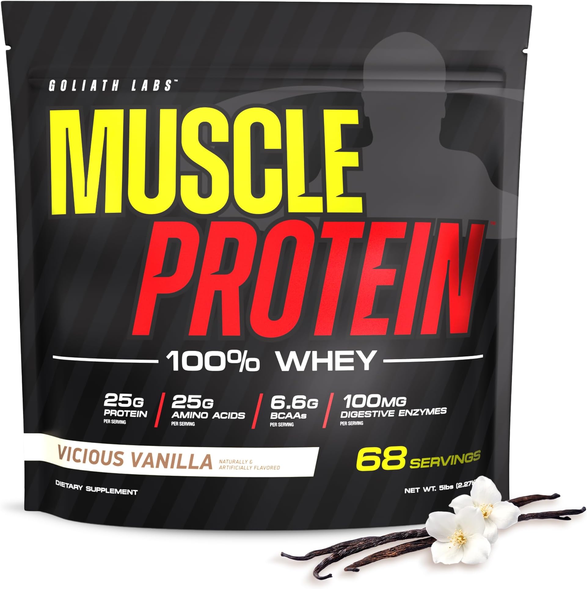 COLOSSAL LABS Muscle Protein Whey Powder [5 lbs/Pack of 1]– Cold Filtered, 25g Pure Protein, 6.6g BCAAs (Packaging May Vary) (5LB, Vanilla)