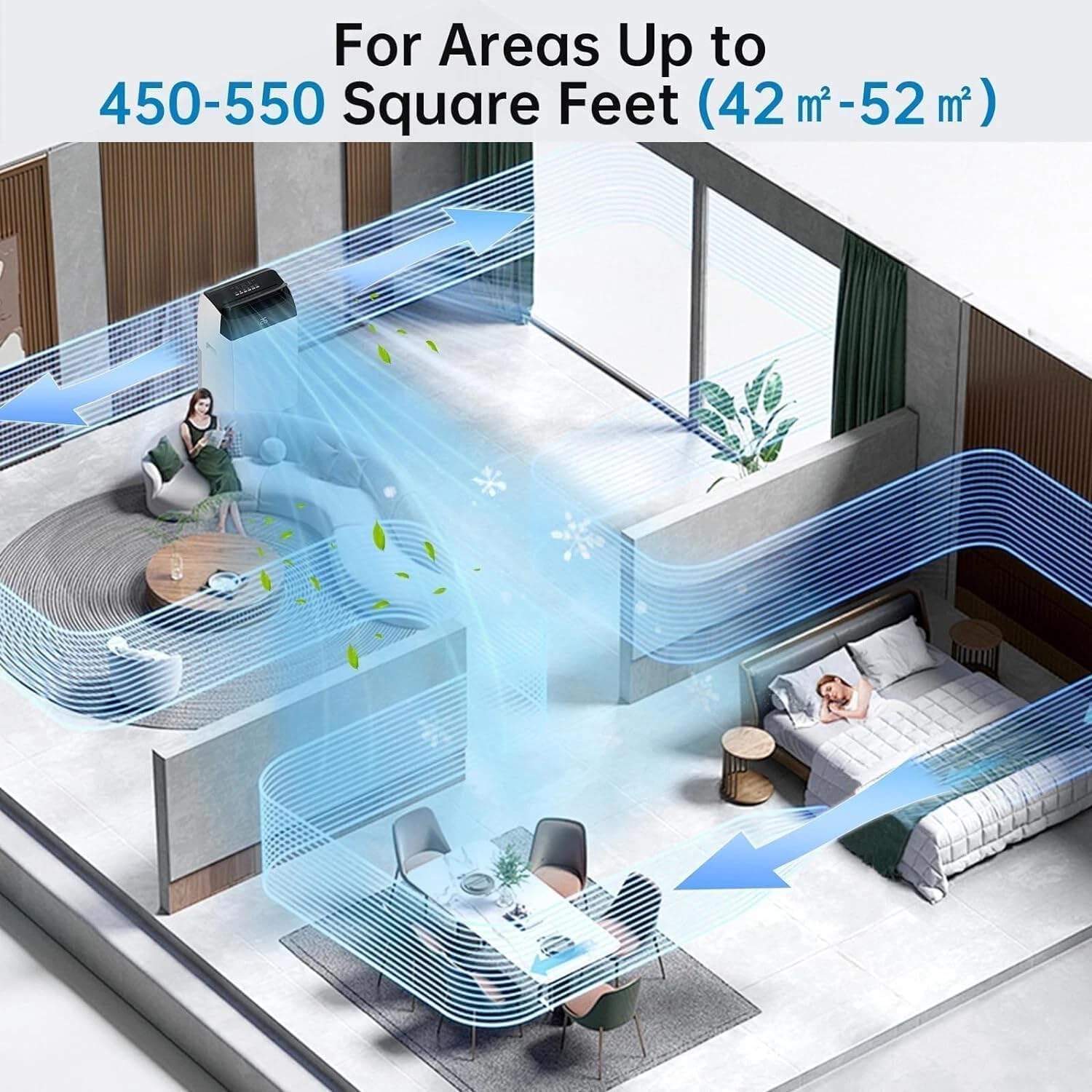 Condizionatore Portatile 12000 BTU, 4-in-1Climatizzatore Portatile Con Deumidificatore, Air Conditioner Con Display Digitale e Telecomando, Funzionamento Silenzioso, 24H Timer, Copertura 51 ㎡ - 4