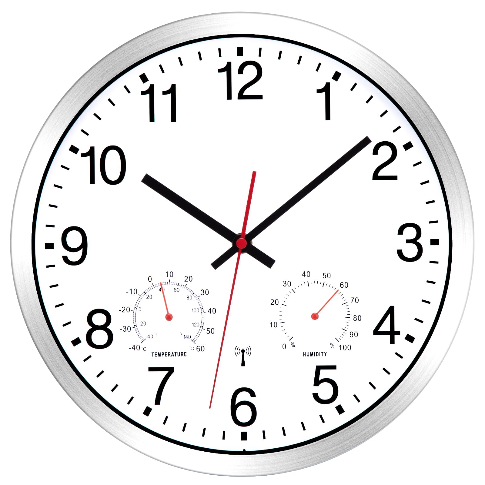 NESIFEE Funkwanduhr weiß Aluminium lautlos Funkuhr wanduhr mit temperaturanzeige