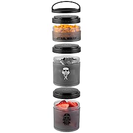 Whiskware Star Wars Stackable Snack Containers for Kids and Toddlers, 3 Stackable Snack Cups for School or Travel, Baby Yoda Grogu and the Mandalorian Helmet