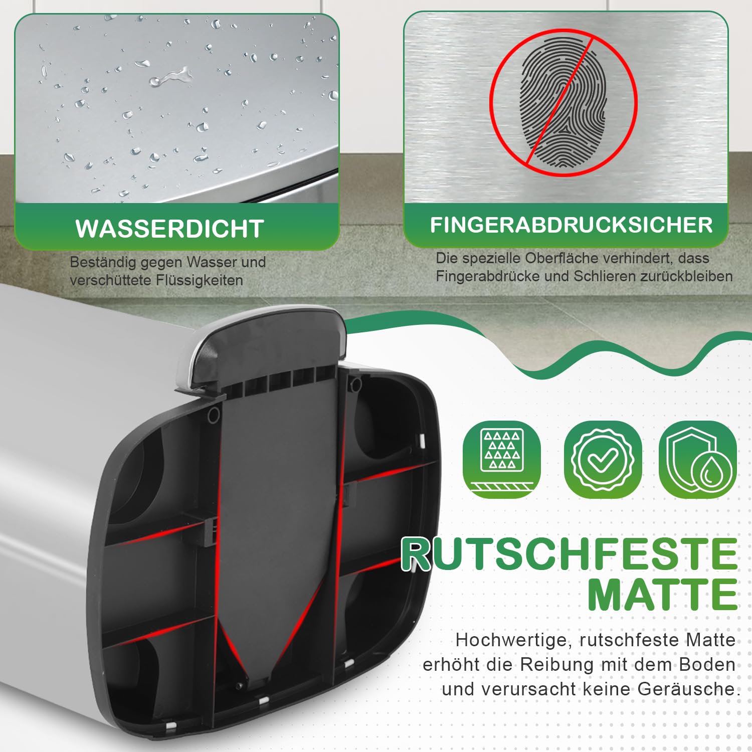 BestOffice 50 L Mülleimer Küche Mülleimer mit Deckel für Büro Schlafzimmer Badezimmer Schritt Mülleimer Fingerprint-Proof gebürstetem Edelstahl
