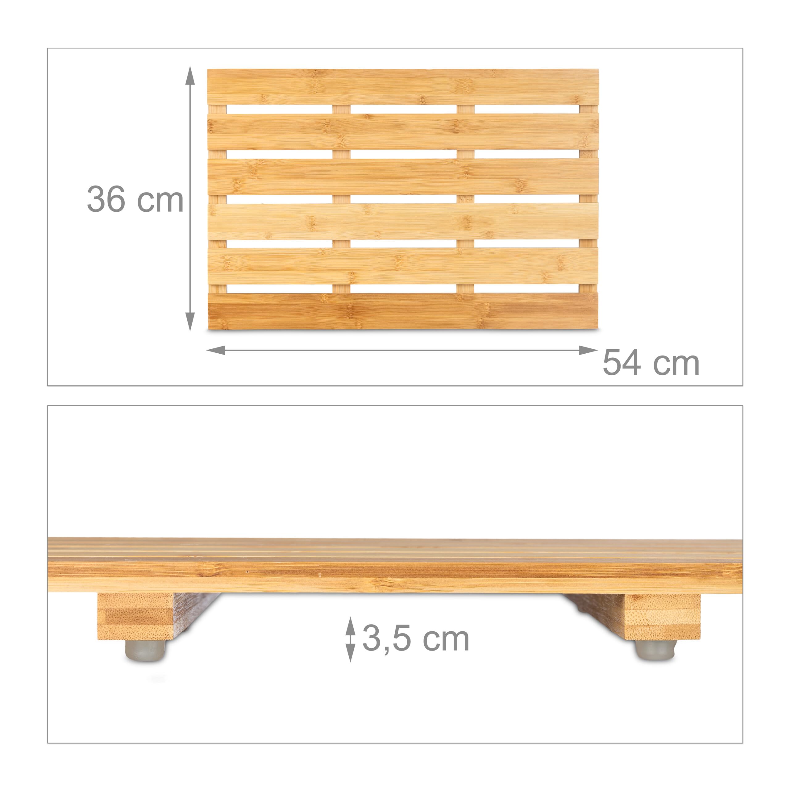 Relaxdays Pedana Doccia in bambù, 54 x 36 cm, Tappetino Antiscivolo per la Vasca e la Sauna, Interno e Esterno, Naturale