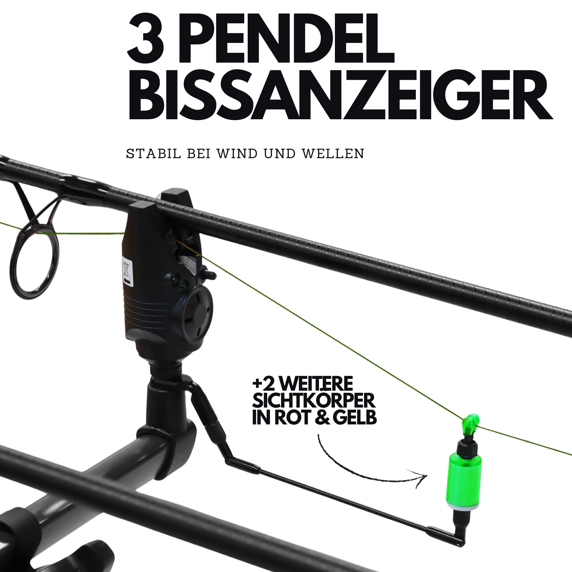 Funk Bissanzeiger Komplettset Hy-Tec 3+1 | inkl. Rod Pod, Indicator System 3+3, 3x Butt Grip Fluo, Funkübertragung, LED-Nachleuchtfunktion