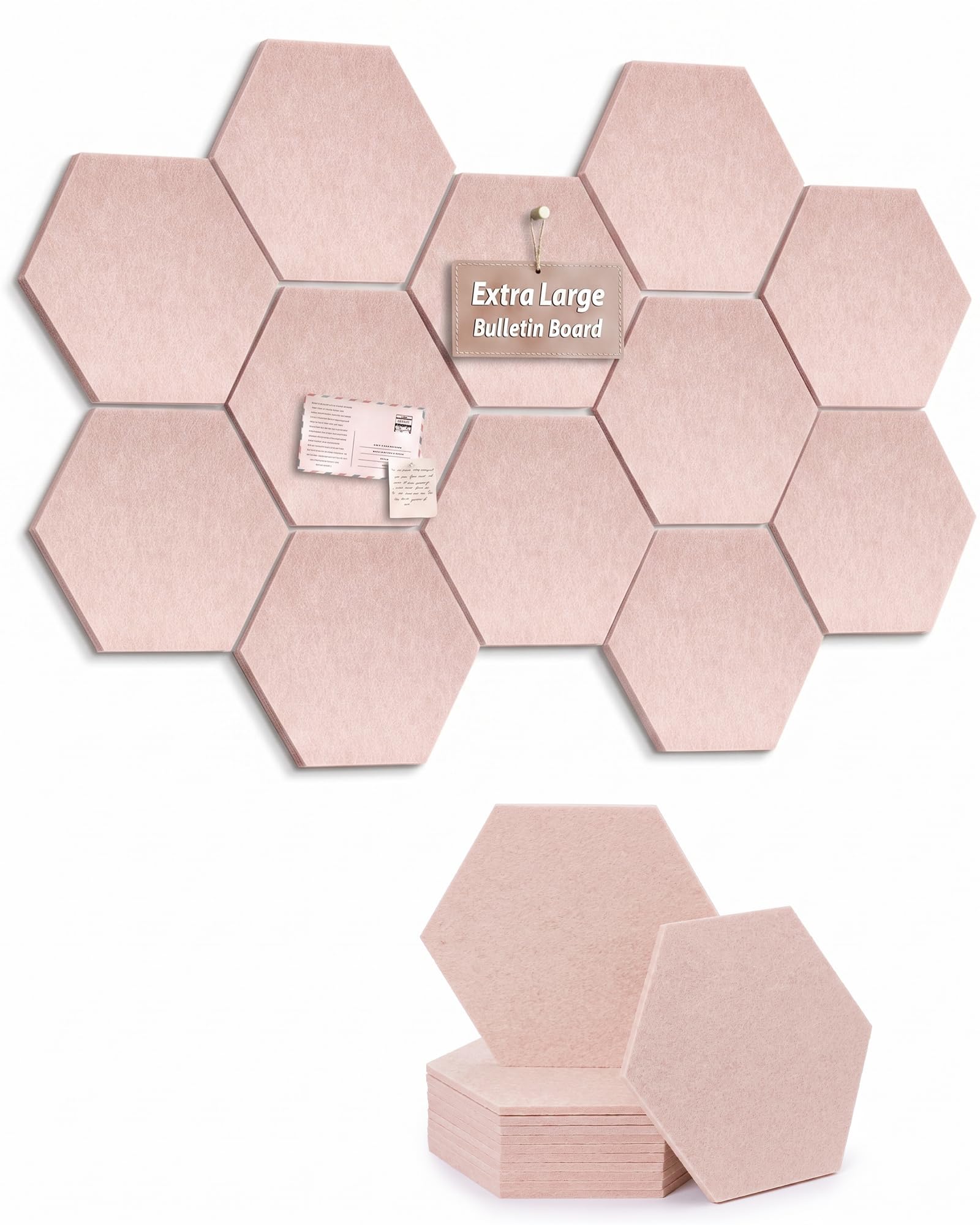 Meowoo Hexagon Cork Board Tiles 12Pack, Pink