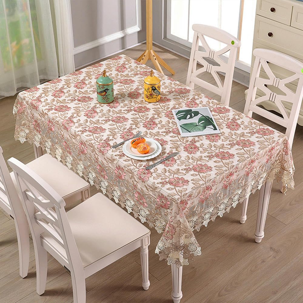 Tischdecke, rechteckige Tischdecke, luxuriös, bestickte Spitze, Couchtischdecke für Esstisch, Kaffeeweiß, 135 x 135 cm (Kaffeeweiß, 130 x 180 cm)