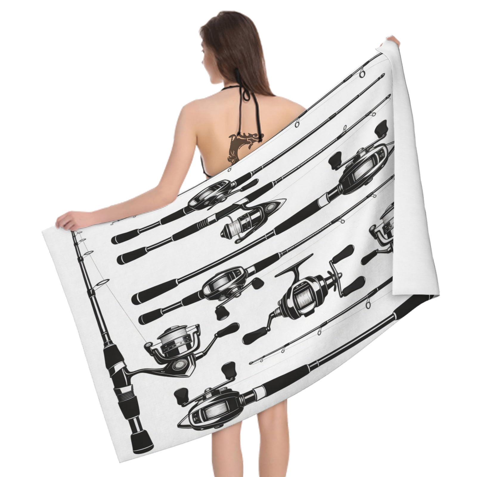 Leichong 3D Fishing Rod Beach Towel Large Microfiber Soft Quick Dry for Adults, Outdoor Bath Towel Lightweight Soft Absorbent for Travel Swimming Pool Sports, 180 x 90 cm