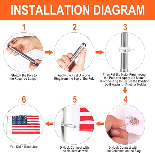 Miniatura 5 de KINGTOP Mástil telescópico con bandera de carrito de golf, banderas de 12 x 18 pulgadas para carritos de golf, barcos, ciclismo, incluye bolsa de