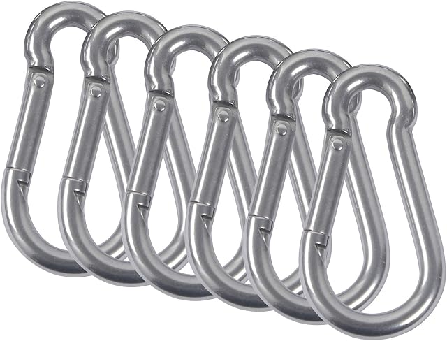 M5 Carabiner Hook Snap Hook 304 Stainless Steel Carabiner Spring Snap Link Hooks Keychain Heavy Duty Carabiner Clip Climbing Carabiner for Outdoor Camping Hiking Mountaineering Awning 6PCS