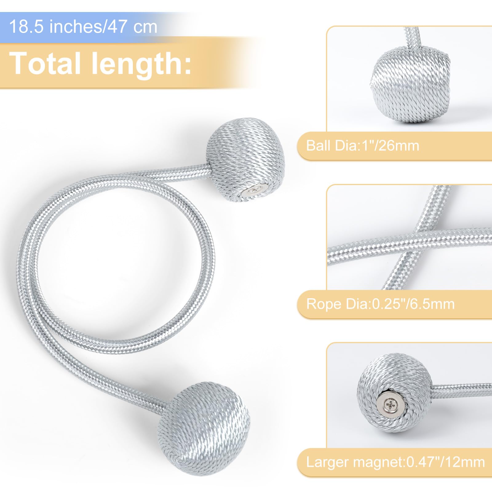 Romon Calamite per Tende, Confezione da 4 Fermatenda Magnetici Resistenti Fermatenda Magnetiche Fermi per Tendaggi, Ferma Tende con Calamita Fermatenda per Tende per Tende da Interni e Esterni, Grigio