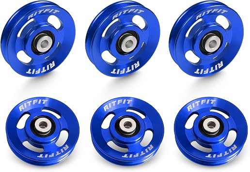 RitFit Aluminum Pulley Wheel for Gym Equipment, 6PCS Set Power Rack Pulley Attachment, 90mm Aluminum Alloy Bearing Gym Pulley Wheel for Home Gym