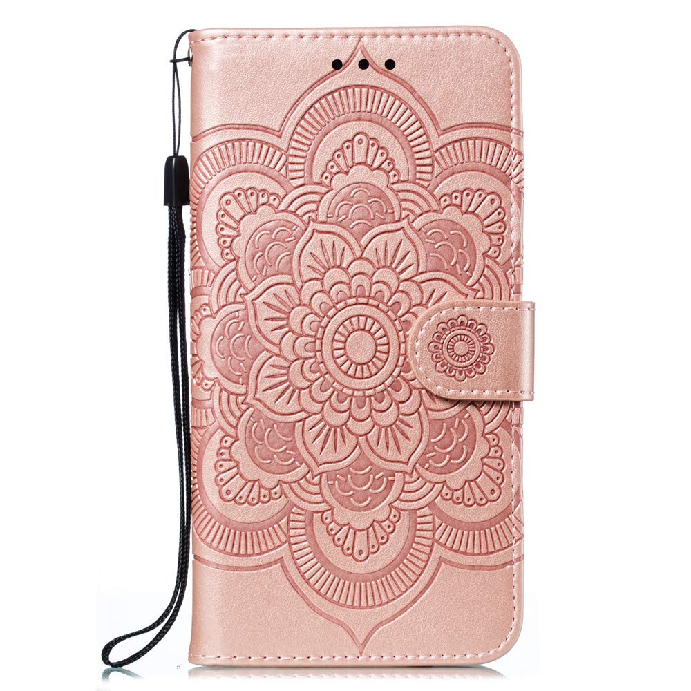 Asdsinfor Galaxy A20S Case Full Stylish Advanced Embossing Wallet Case Credit Cards Slot with Stand for PU Leather Shockproof Flip Magnetic Case for Samsung Galaxy A20S Sunflower Rose Gold LD