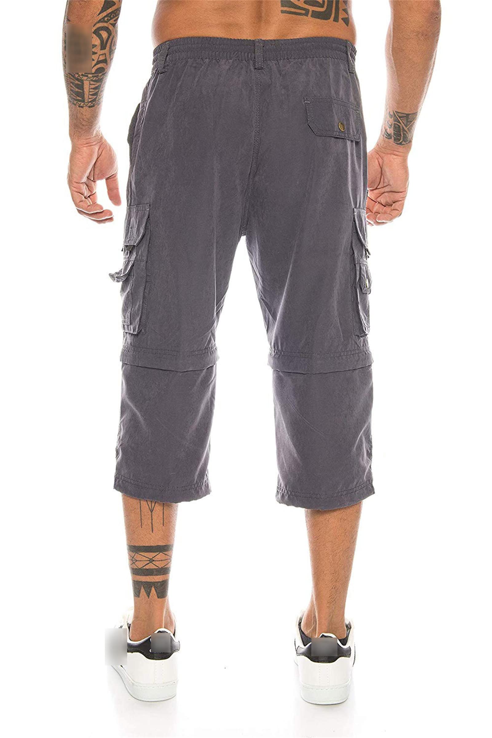 Men's Hiking 3/4 Capri Pants Convertible Zip Off Lightweight Cargo Shorts Below Knee Breathable Tactical Short (Dark Grey,XX-Large)