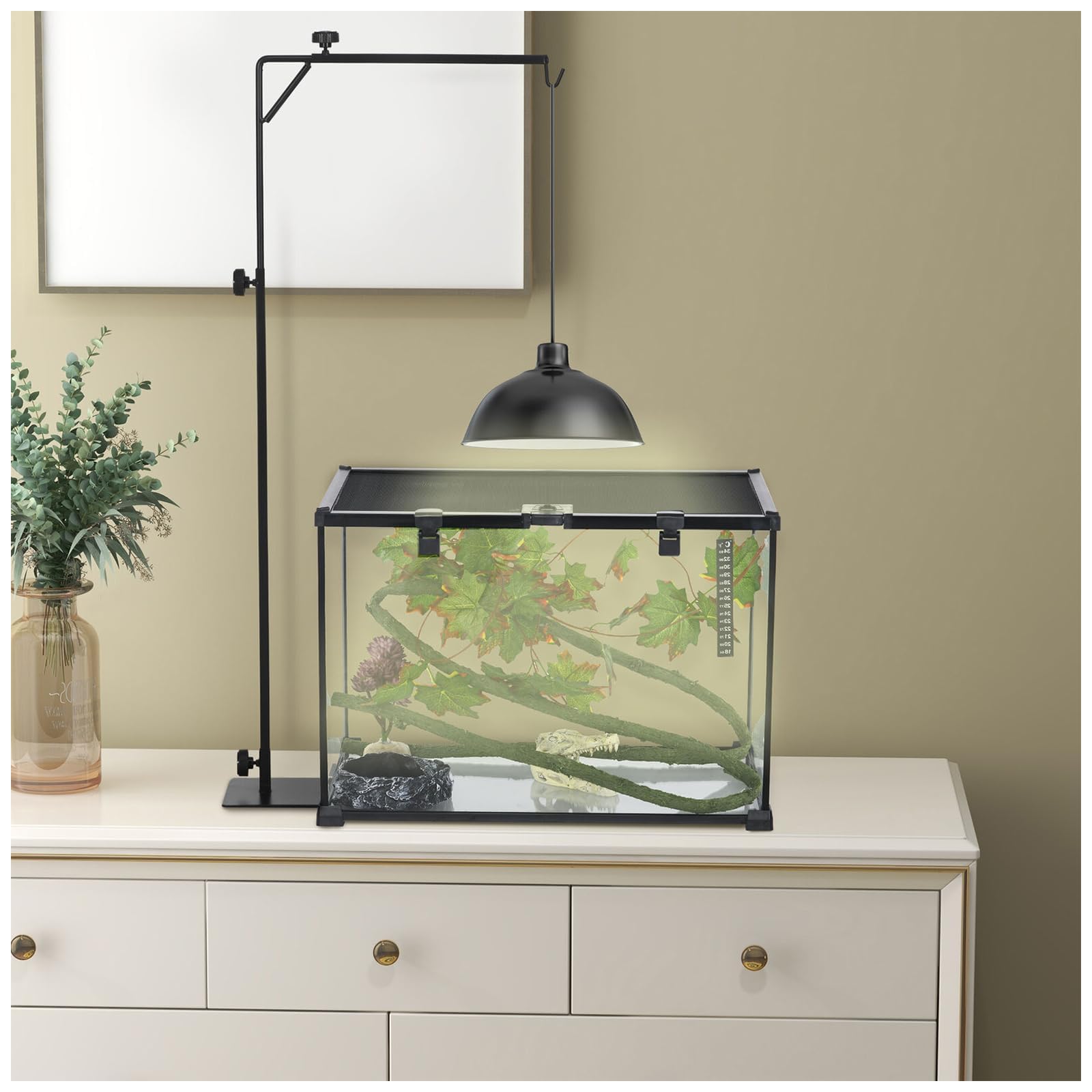 Stojak do lampy dla gadów, terrarium, regulowana wysokość 50-94 cm, szerokość 25-45 cm, uchwyt lampy dla gadów, żółwi, pająków, gekonów, jaszczurek