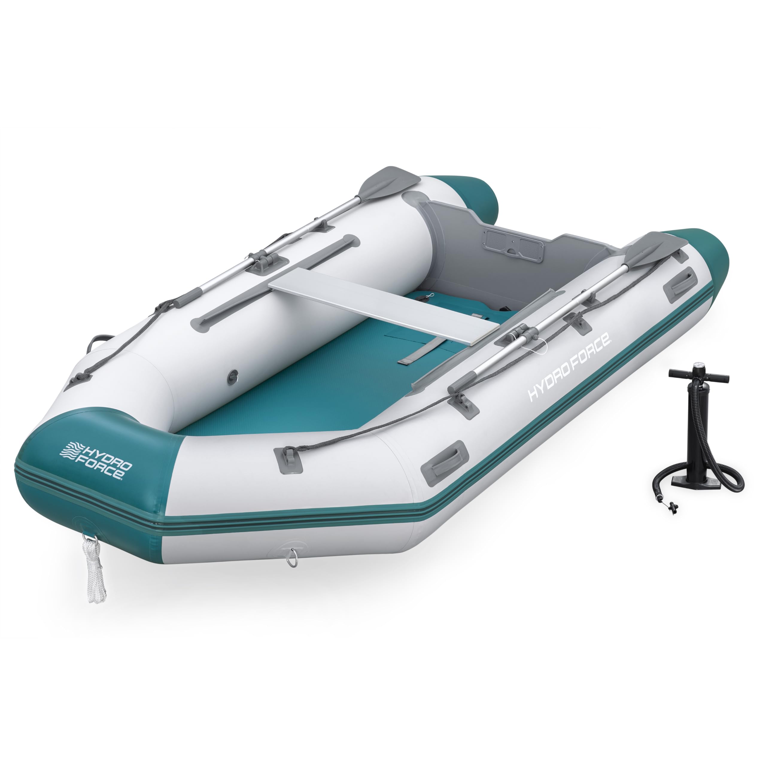 Bestway Hydro Force Sportboot Mirovia Pro, 330 x 162 x 44 cm, für 5 Personen, bis 640 kg, TriTech-Material, FortiFiber-Boden, Motorhalterung (bis 15 PS), TÜV Zertifiziert, inkl. Ruder, Pumpe, Tasche