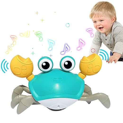 Baby Toys Crawling Crab, Infant Tummy Time Toys 6 to 12-18 Months, Light-up Musical Walking Sensory Induction Crabs, Interactive Toddler Christmas Easter Birthday Gift for 1 2 3+ Year Old Boys Girls