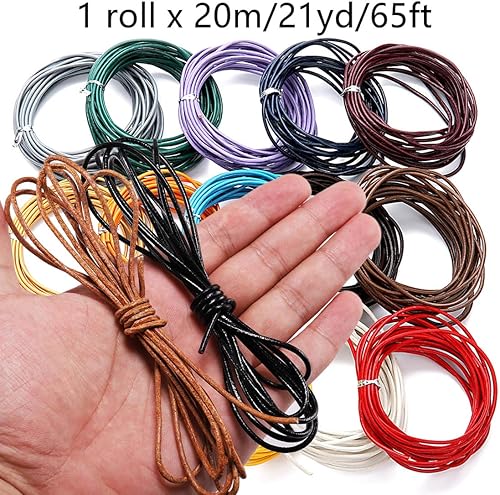 Miniatura 3 de Cuerda redonda de cuero real de 21 yardas, cuerda trenzada de cuero genuino para hacer joyas, collares, pulseras, cordones de zapatos, correas de