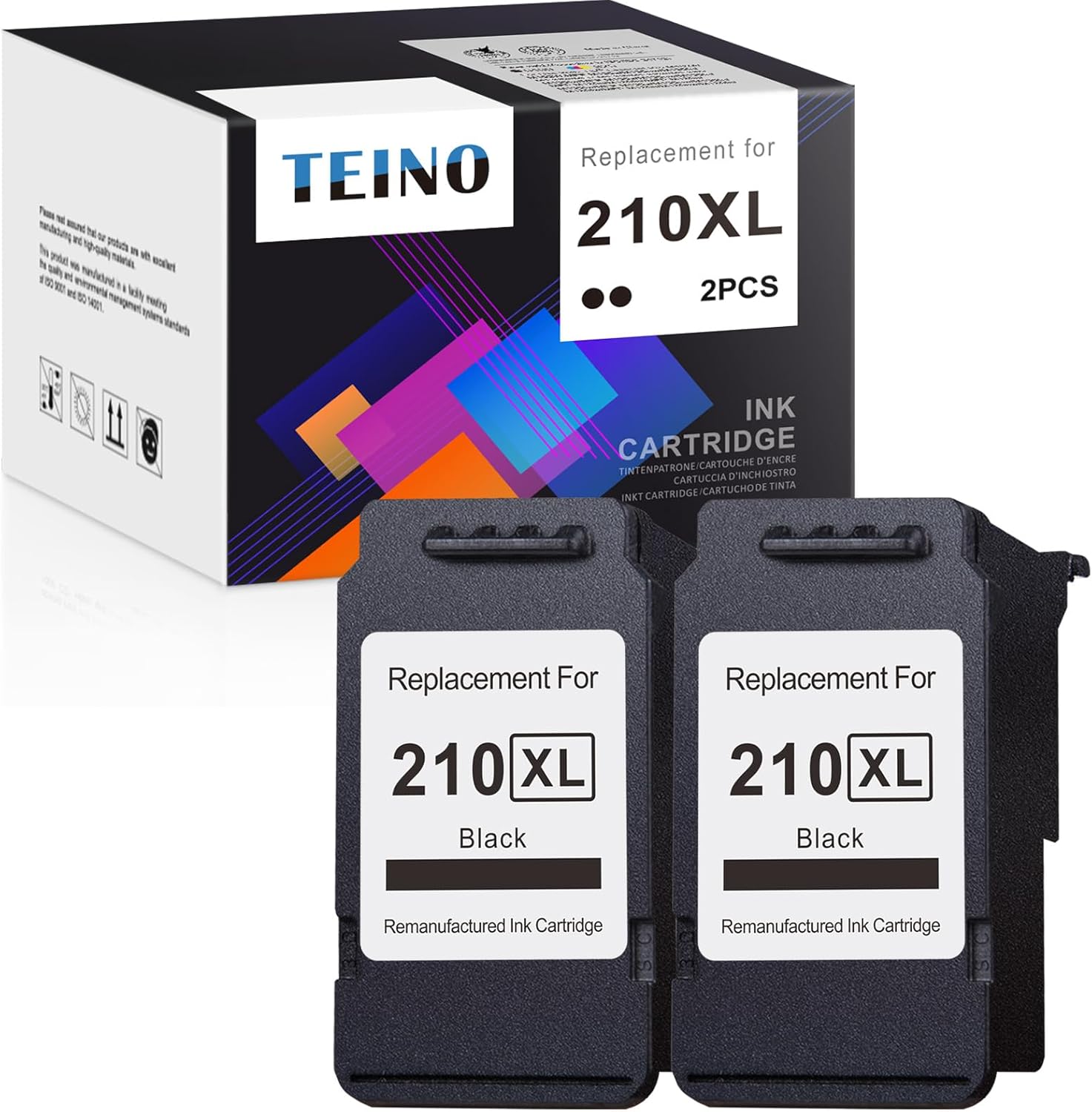 TEINO 210XL 210 Black Remanufactured Ink Cartridge Replacement for Canon 210XL PG-210XL 210 use with Canon PIXMA MP495 MP240 MP280 MP480 MP490 MP499 MP250 MX410 IP2702 (2 Black)