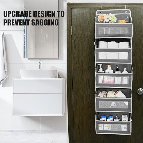 Miniatura 6 de Estante de almacenamiento para puerta colgante de 5 niveles incluye 5 estantes y 5 bolsillos laterales de malla. Diseño de múltiples compartimentos