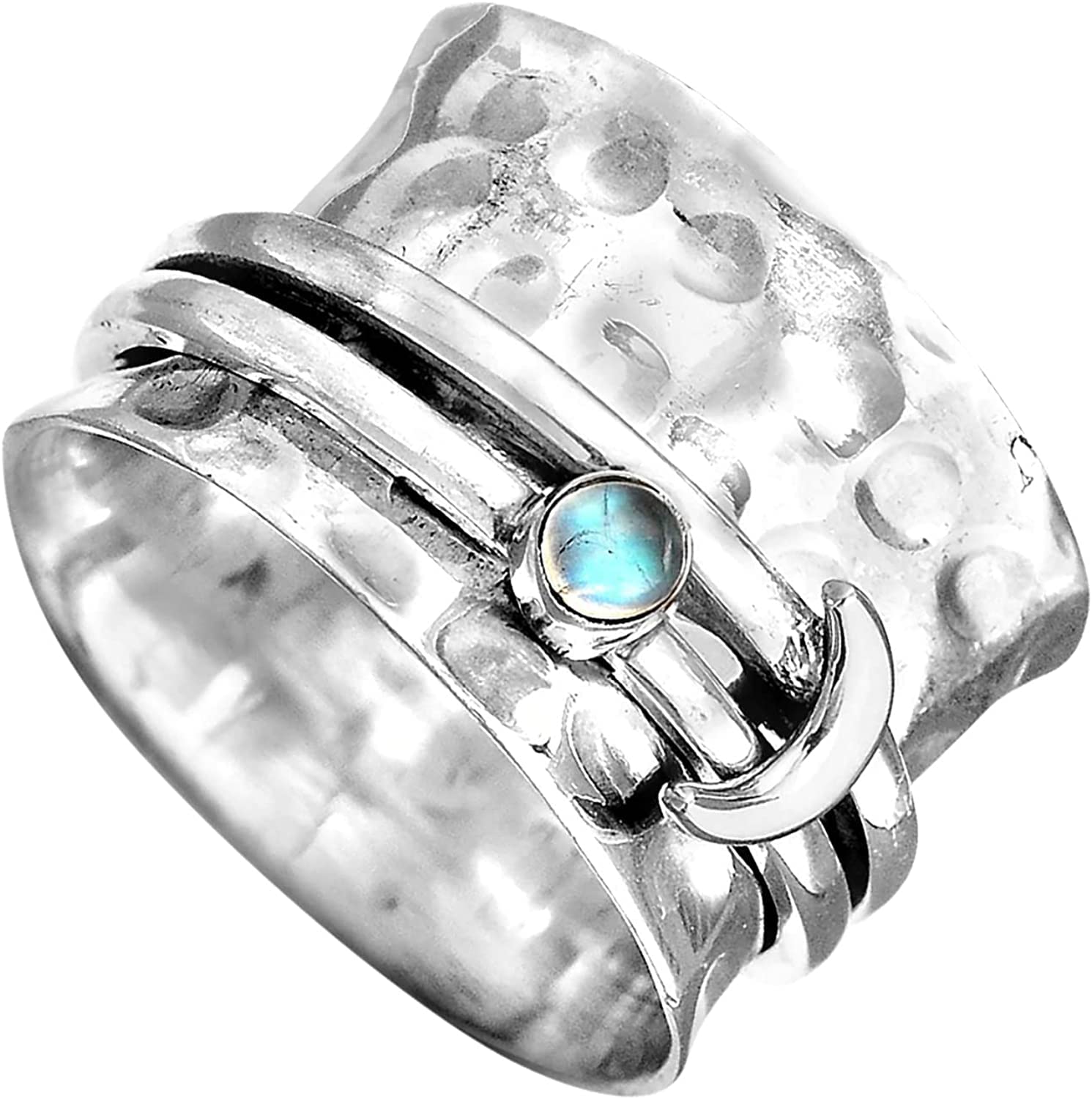 genérico Anillo giratorio de plata de ley 925 para mujer, anillos Fidget, banda ancha gruesa, anillo giratorio de boda de plata de ley para mujer Encantador y profesional