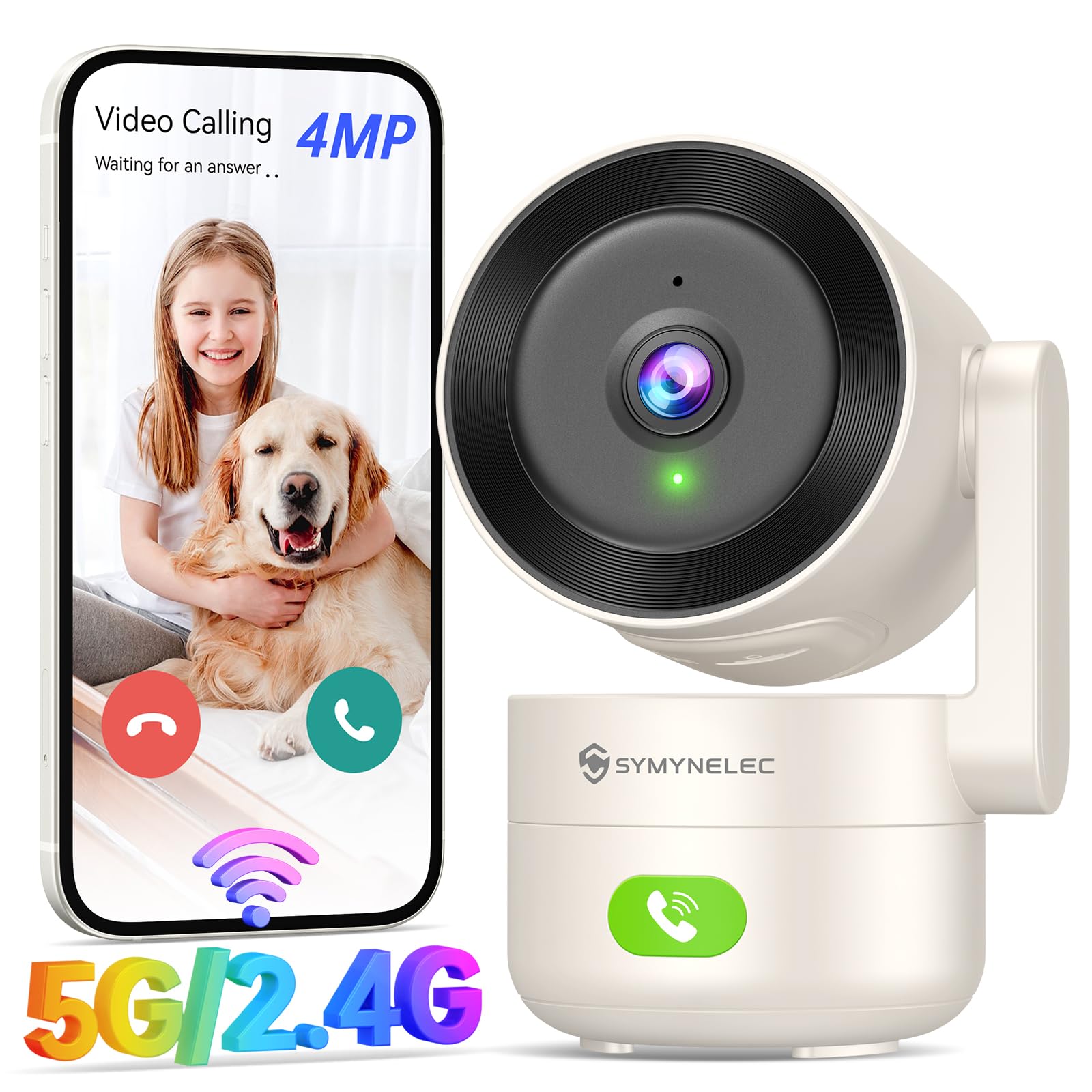 SYMYNELEC SYMYNELEC 2K 4MP Cámara Vigilancia WiFi Interior 360º, 5GHz/2,4GHz Camara Vigilancia Bebe/Perros, Camaras de Seguridad con Visión Nocturna, Modo Privacidad, Audio Bidireccional, Compatible con Alexa
