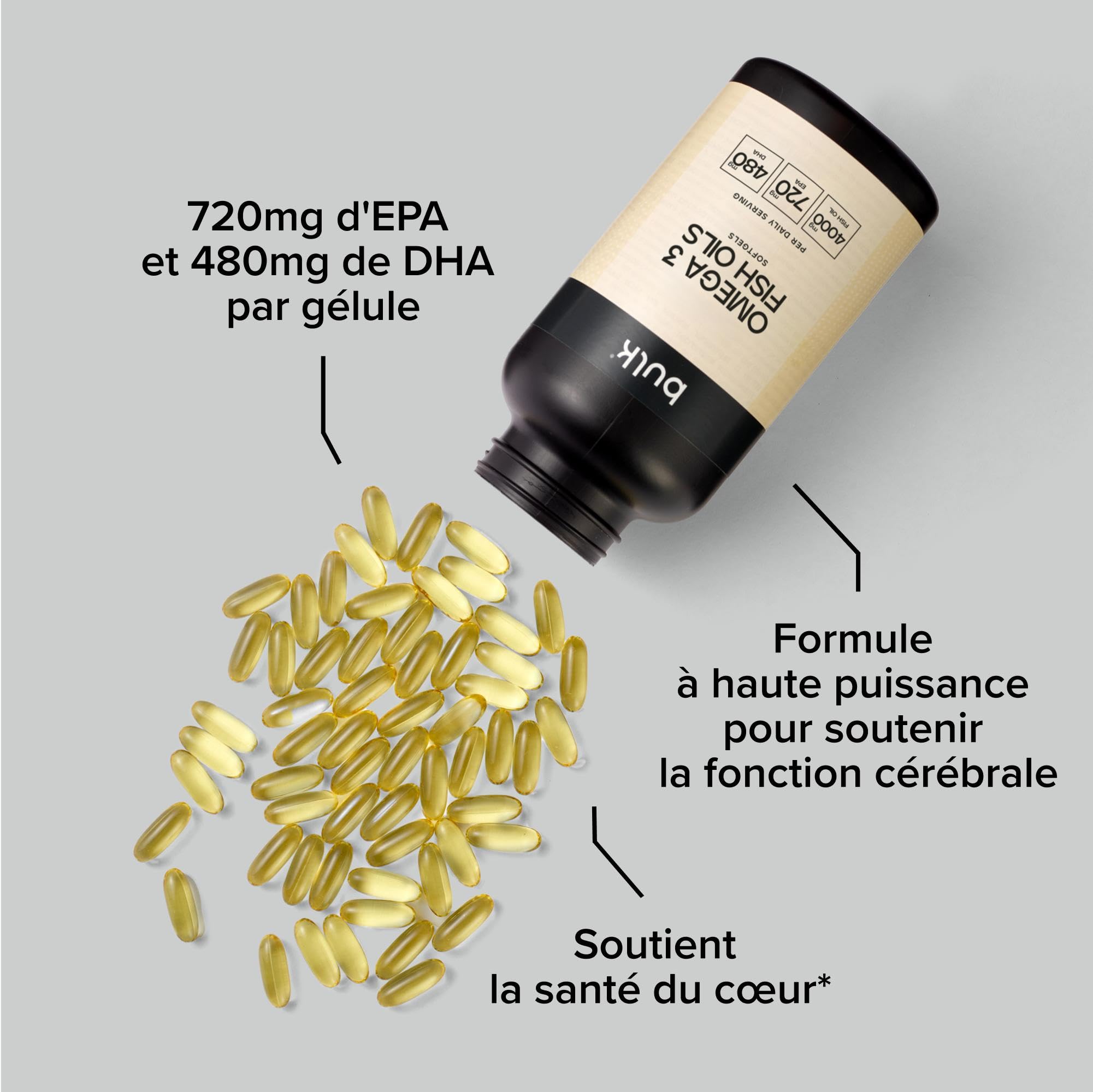 Bulk Gélules d'huile de poisson oméga 3, 1000 mg, paquet de 270, l'emballage peut varier