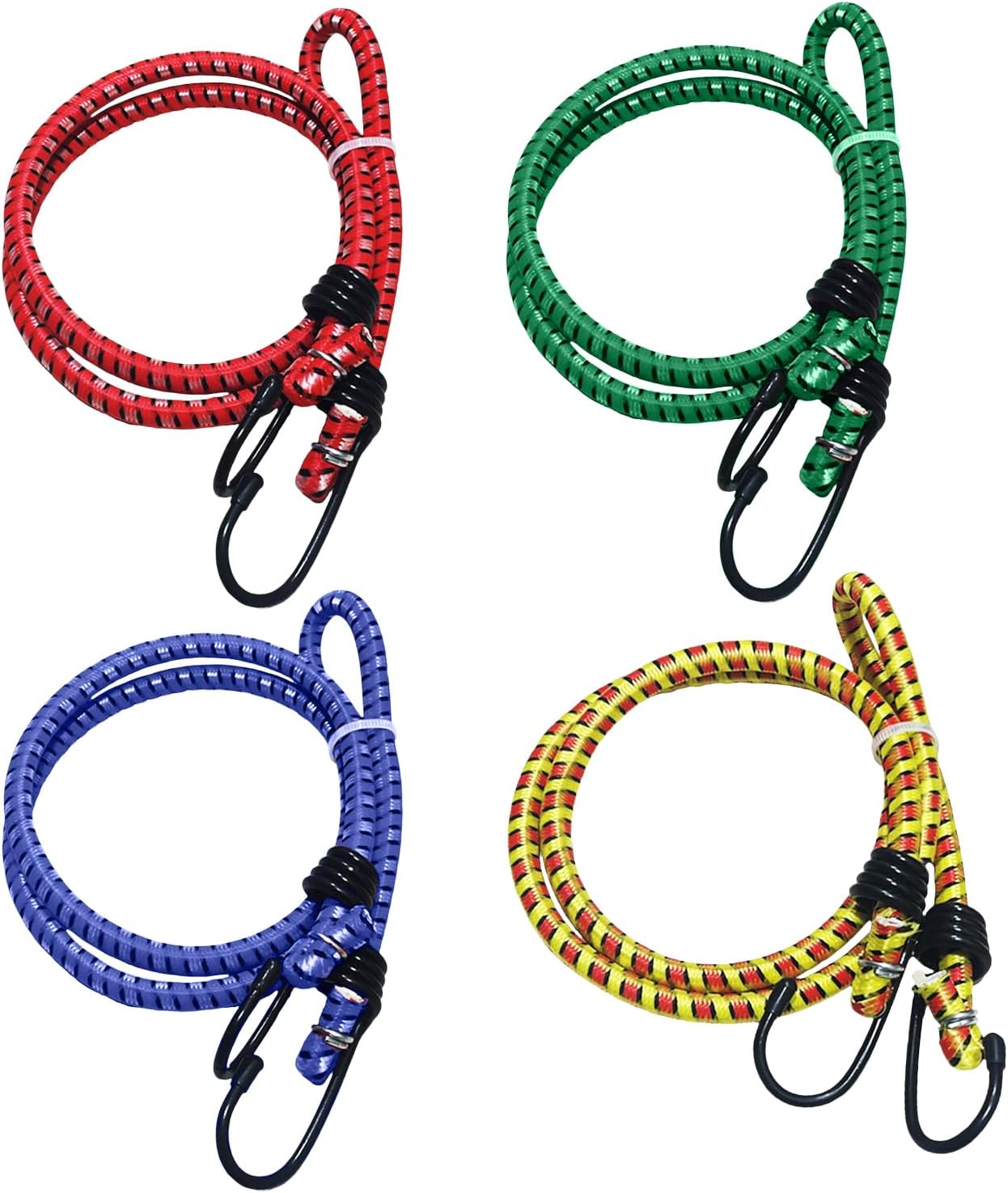 24 Inch Heavy Duty Bungee Cords with Hooks, 10 Pack Elastic Bungee Straps with Metal Hooks for Outdoor, Kayaking, Camping & Garage Storage, Double Ended Single Hook, Color Mixing