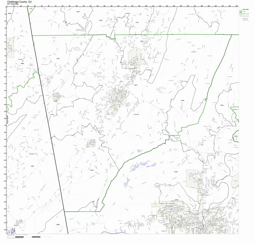 Chattooga County, GA ZIP Code Map Not Laminated