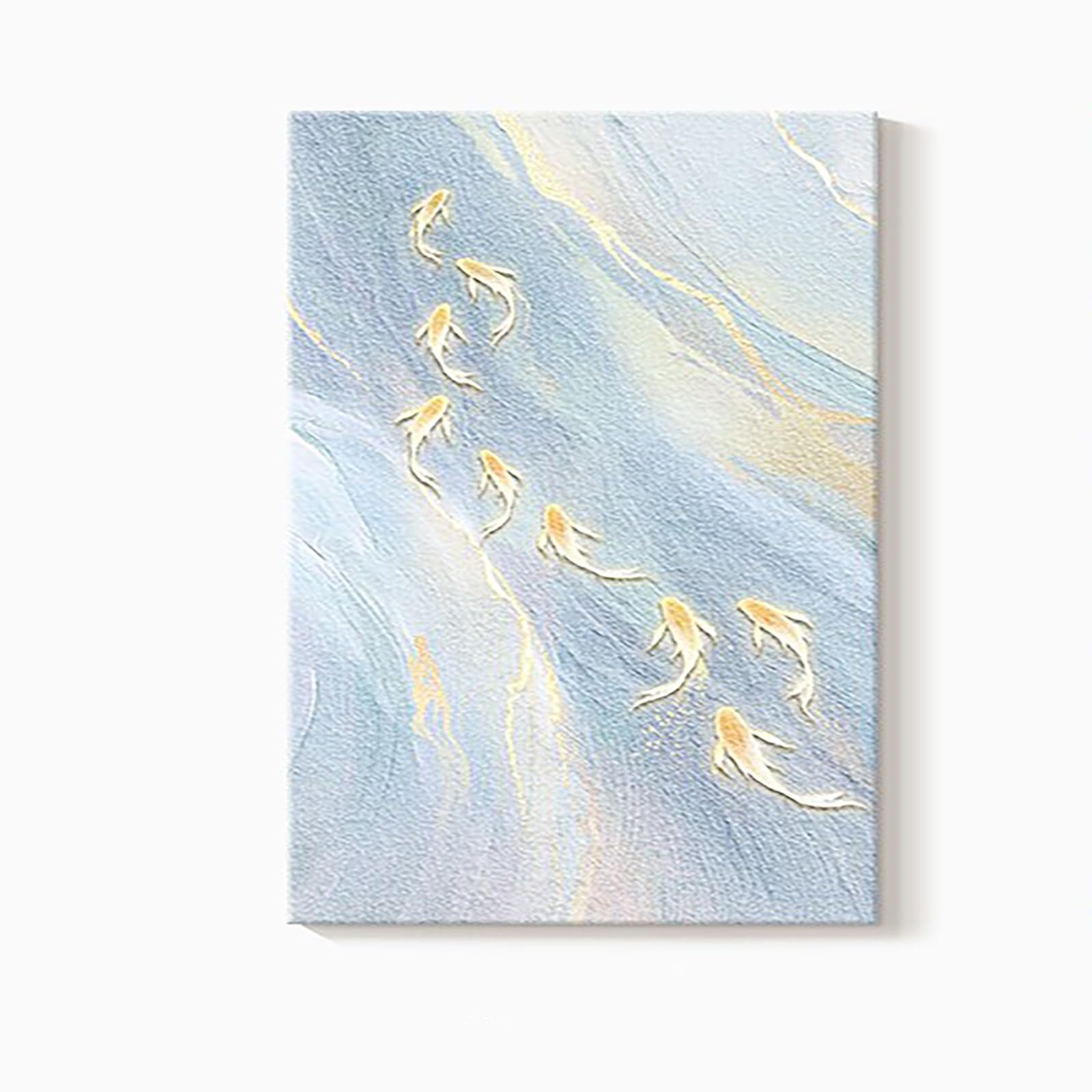 ZCQMSCWW 3D LED Gilded Koi Fish Wall Sculpture, Plug-in Power Vertical Hanging Borderless Sandstone Textured Finish for Living Room Bedroom Entrance(A,120 * 60cm/47.2 * 23.6in)
