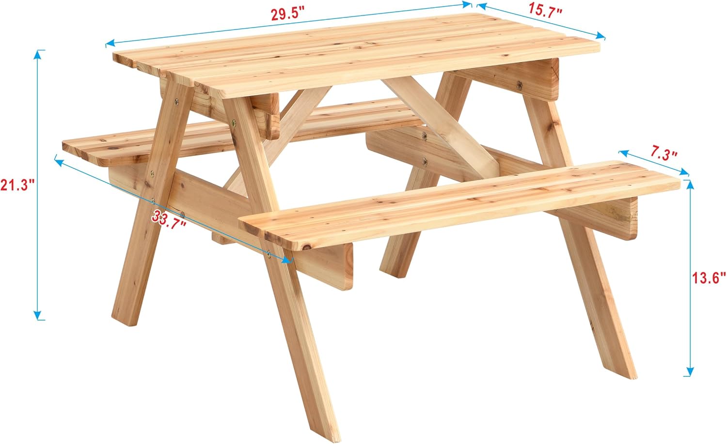 Kids Outdoor Wooden Picnic Table Set - Natural Solid Wood Children's Play & Activity Table with Benches for Backyard & Garden - Toddler Art & Snack Table for Ages 3-5 Years