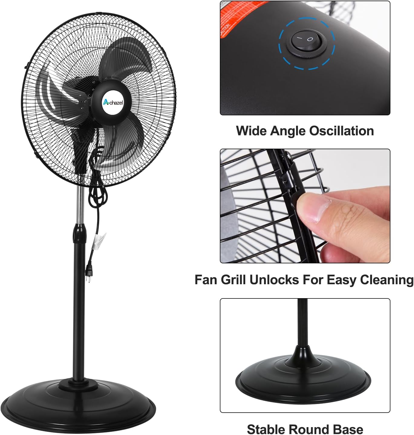 18" High Velocity Pedestal Oscillating Fan, 3900 CFM 3-Speed Heavy Duty Metal Standing Shop Fan with Aluminum Blades for Commercial and Garage