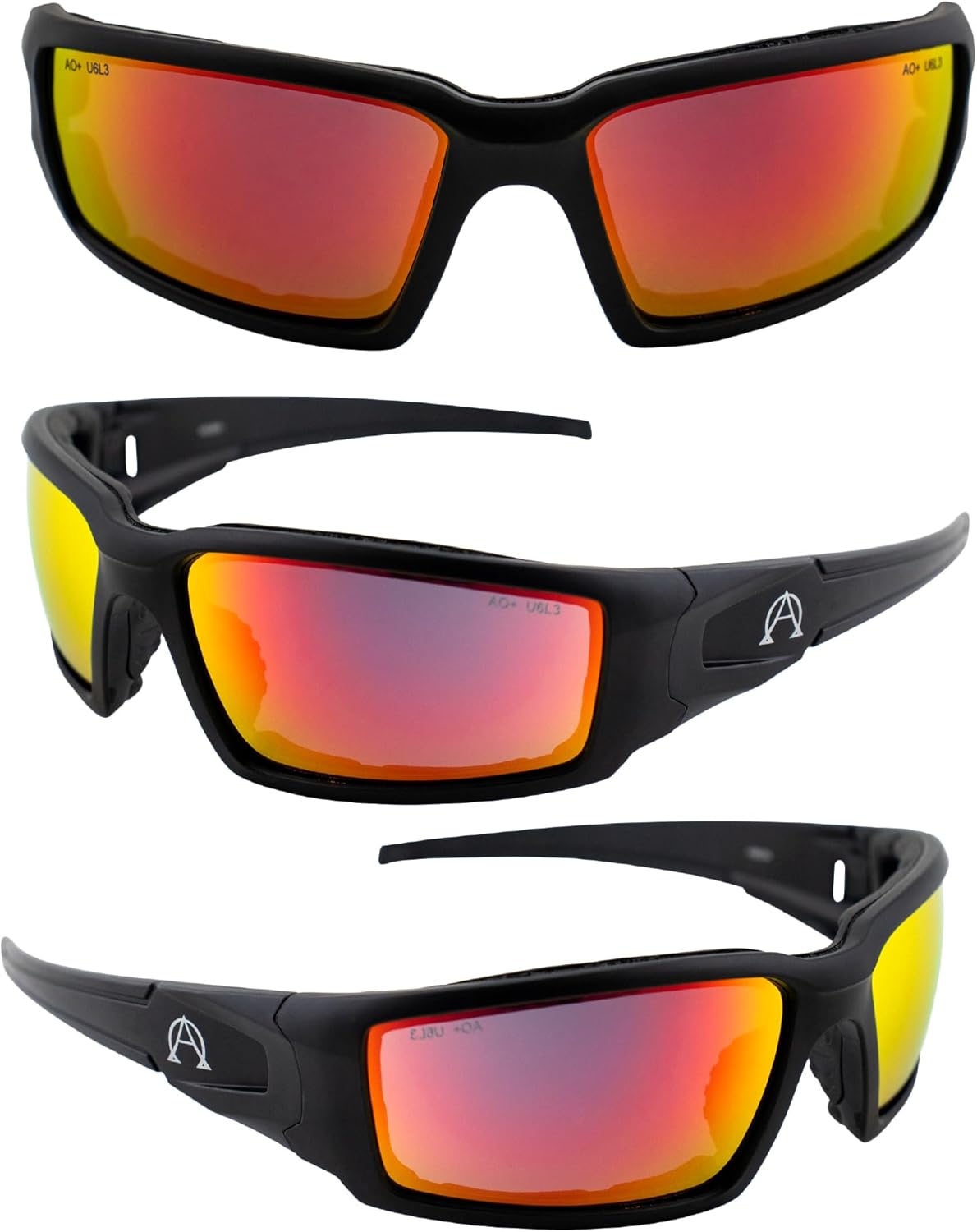 Alpha Omega AO5 Motorcycle Sunglasses Foam Padded Riding Safety Glasses Z87.1 for Men or Women Black Frame Red Mirror Lenses - Image 9
