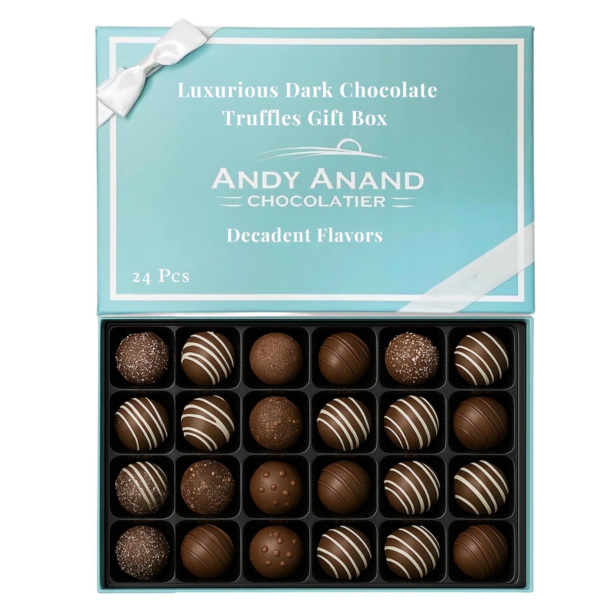 ANDY ANAND CHOCOLATIERLuxurious Dark Chocolate Truffles Gift Box - Handmade Gourmet Chocolate Assortments, Gluten Free chocolate Perfect_gifts for her & for birthday Gifts & wedding gifts (24 Pcs)
