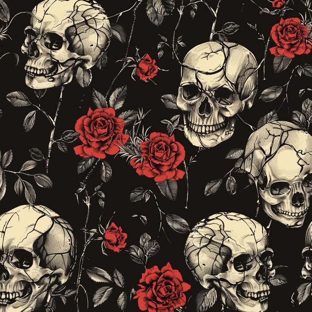 Jiaoqss F Peel And Stick Wallpaper Skull Lower Rose Sel Adhesive Wallpaper Waterproo Sticky Back Plastic Living Room Bedroom Wall Urniture Vinyl Wrap