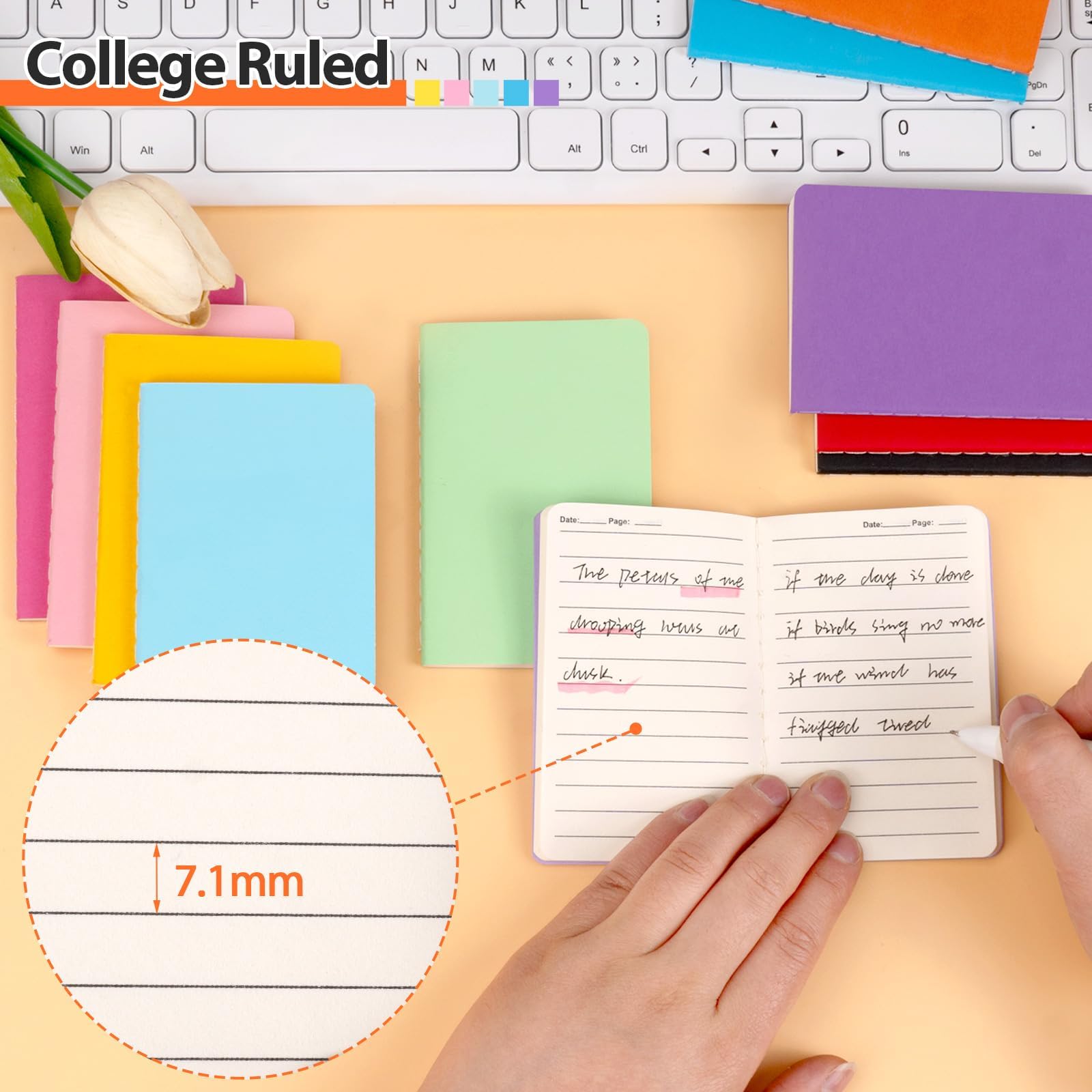 Dynta Lot de 60 mini carnets de poche 6,3 x 10,2 cm avec coutures en vrac - Petit carnet portable mignon et ligné pour cadeau, journal, voyage (12 couvertures colorées, 30 feuilles/60 pages)