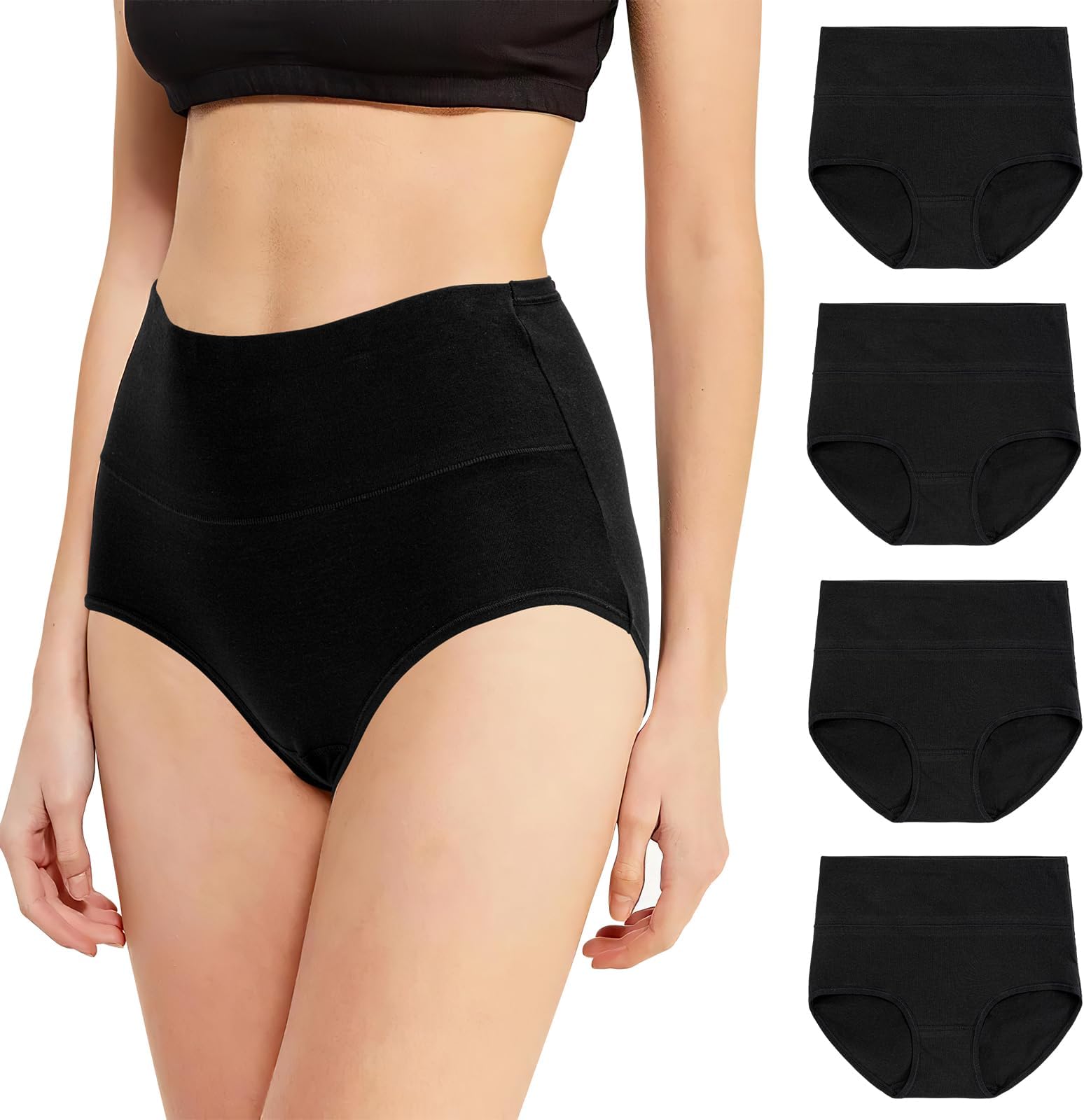 High Waisted Knickers for Women, 4 Pcs Ladies Full Briefs, Tummy Control Underwear Multipack, Cotton Panties for Women