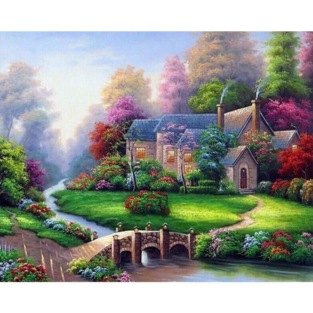Yessetry Full Drills 5D DIY Kit,Spring Landscape Embroidery Rhinestone Painting Decor ()