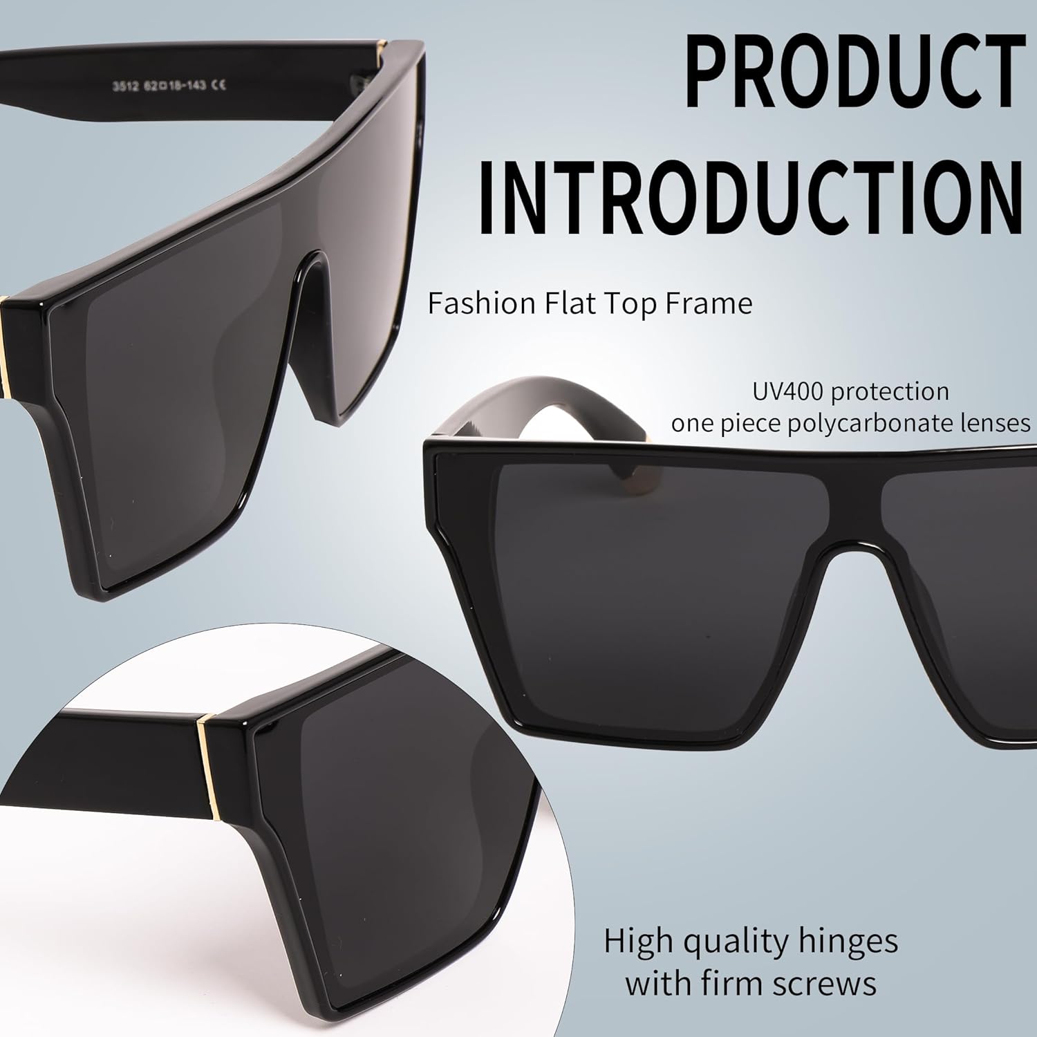 Oversized Polarized Sunglasses for Men Sunglasses Large Flat Top Chic Big Square Shades Sun Glasses - Image 3