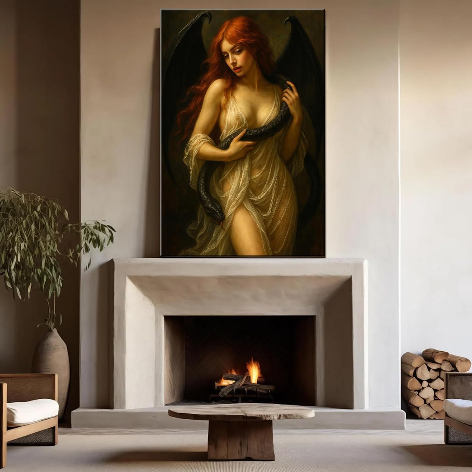 Lilith Serpent Wall Art Print, Dark Feminine Framed Poster, Occult Gothic Wall Decor for Living Room Bedroom Ready To Hang (Framed,Wrapped Canvas,08 * 12inch)