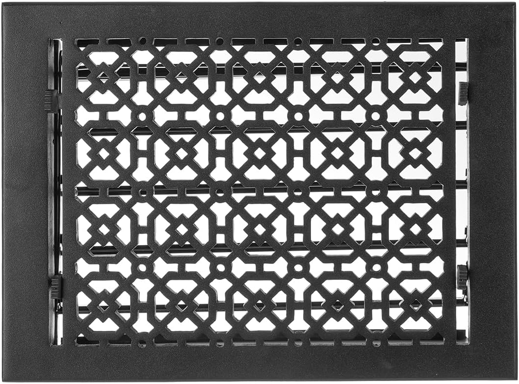 Achtek 9"x12" Duct (10-1/2"x13-3/4" Overall Size) Solid Cast Aluminum HVAC Air Supply Grill for Floor-Black Without Screw Holes with Detachable Steel Louver | Powder Coated