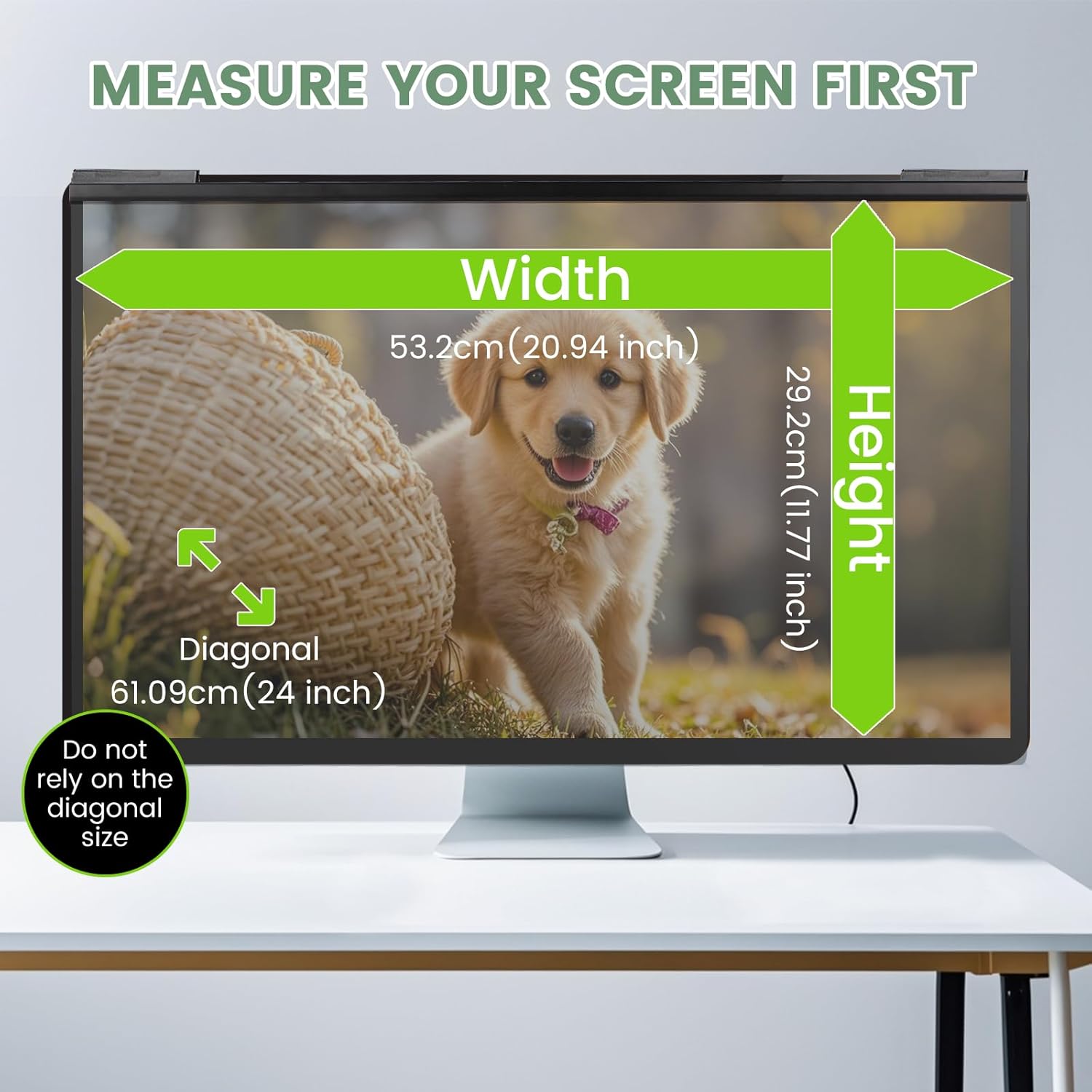 [2 Pack/Family Size]Eliwhale 24 inch Computer Screen Privacy Filter for 16:9 Widescreen Monitor, Matte Anti-Glare and Anti-Spy, Bluelight Block, Eye Healthy Privacy Shield, Width*Height: 531mm*299mm for LG HP AOC Acer and More