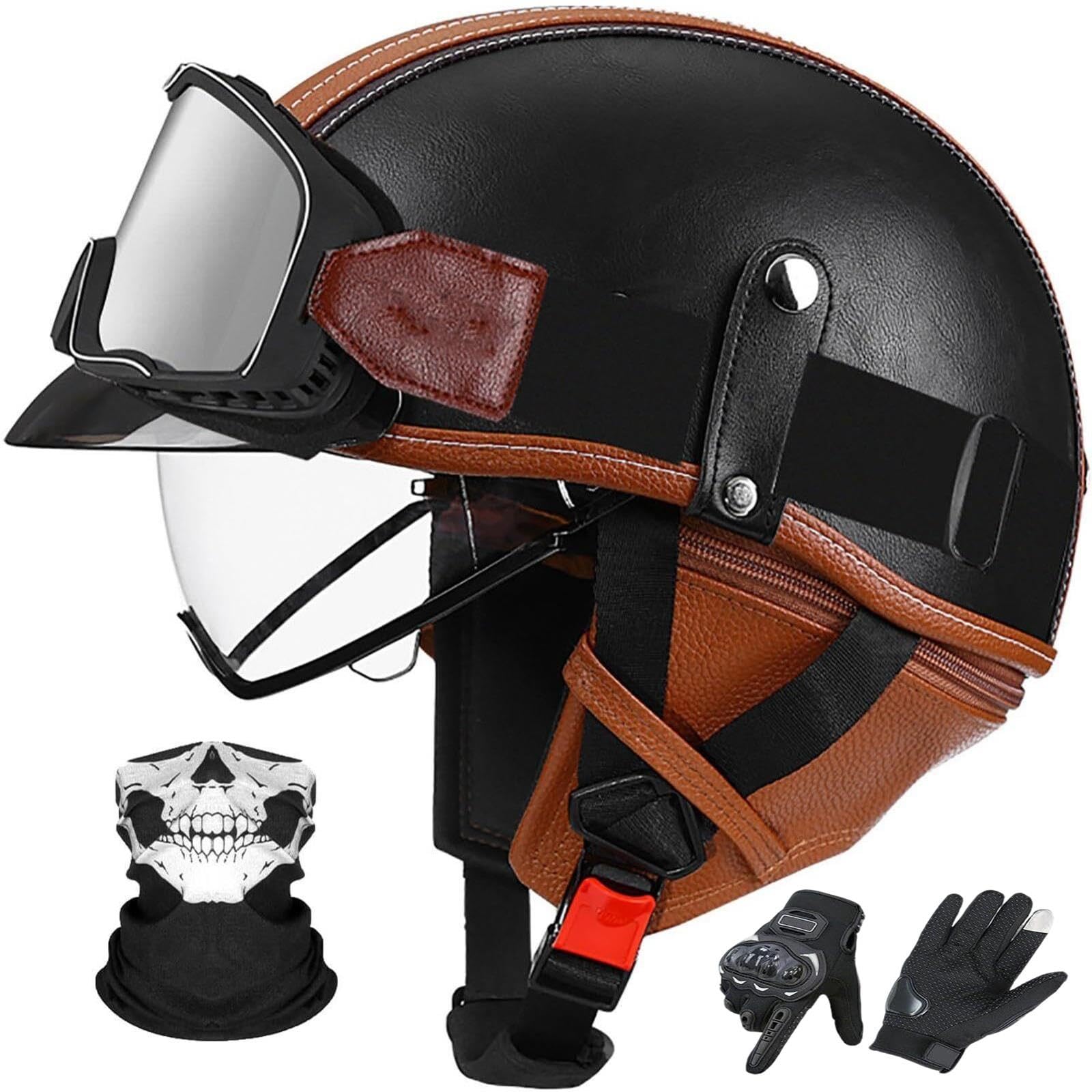 Casco Jet Moto Aperto Retrò Heritage Crema Marrone