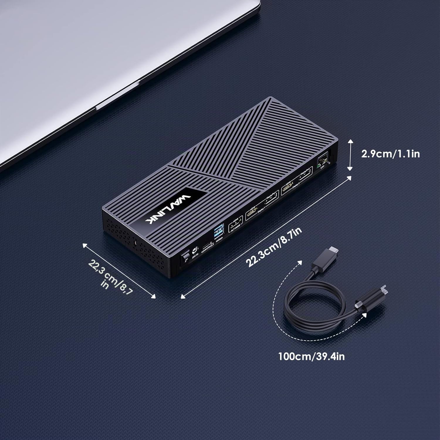 WAVLINK Station d'accueil triple Displaylink avec 100 W PD, station d'accueil 15 en 1 USB-C pour ordinateur portable, compatible avec MacBook Neo, Dell, Asus, 1 port HDMI 4K, 2 HDMI et DP, 2 USB-C, 4