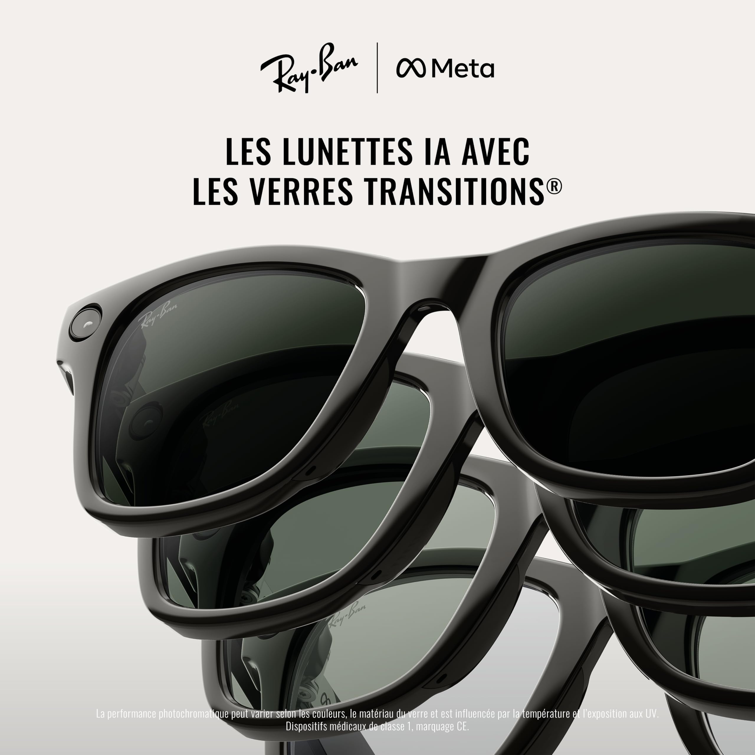 Ray-Ban Meta (Gen 2) Wayfarer Large Lunettes IA pour Homme et Femme — Caméra 12 MP, Vidéo 3K Ultra HD, Meta IA — Autonomie 2X — Noir Brillant/Verres Transitions® de Transparent à Vert Graphite