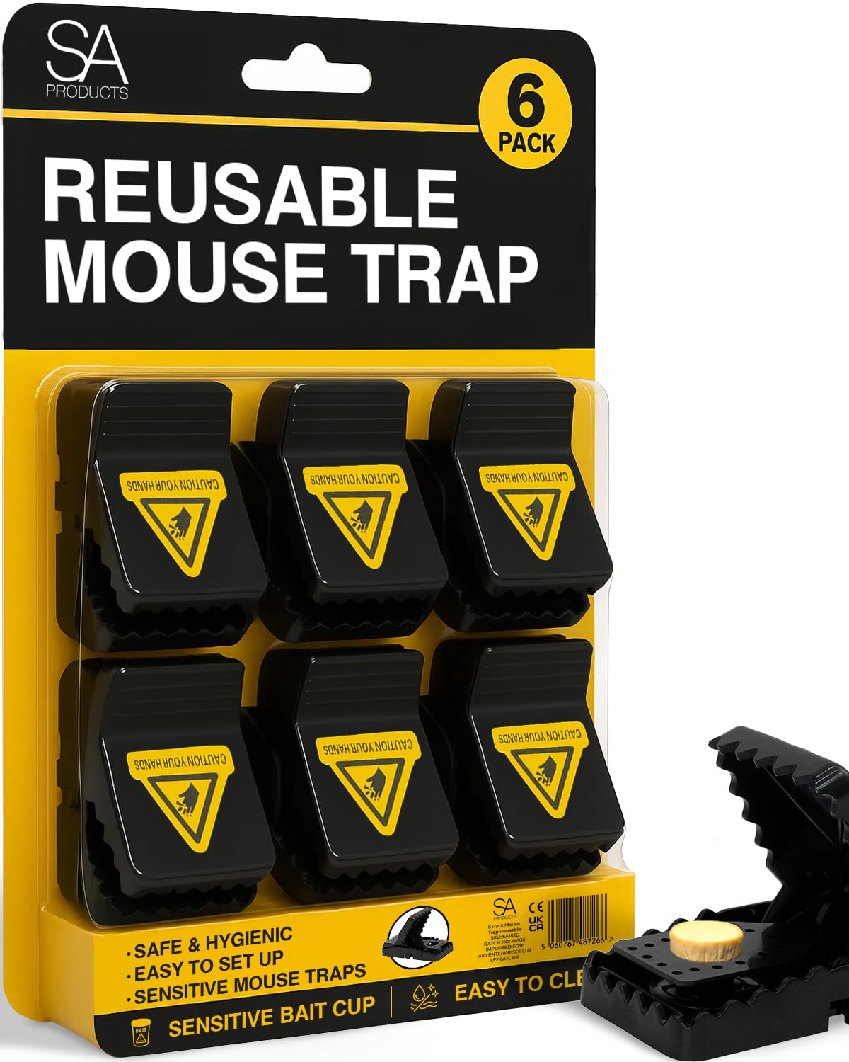 SA Products 6 Pack Reusable Mouse Trap | Snap Sensitive Rodent Repellent | Quick and Effective Mice Traps for Indoors | Bait Rodent Mouse Killer | Mouse Control Pack