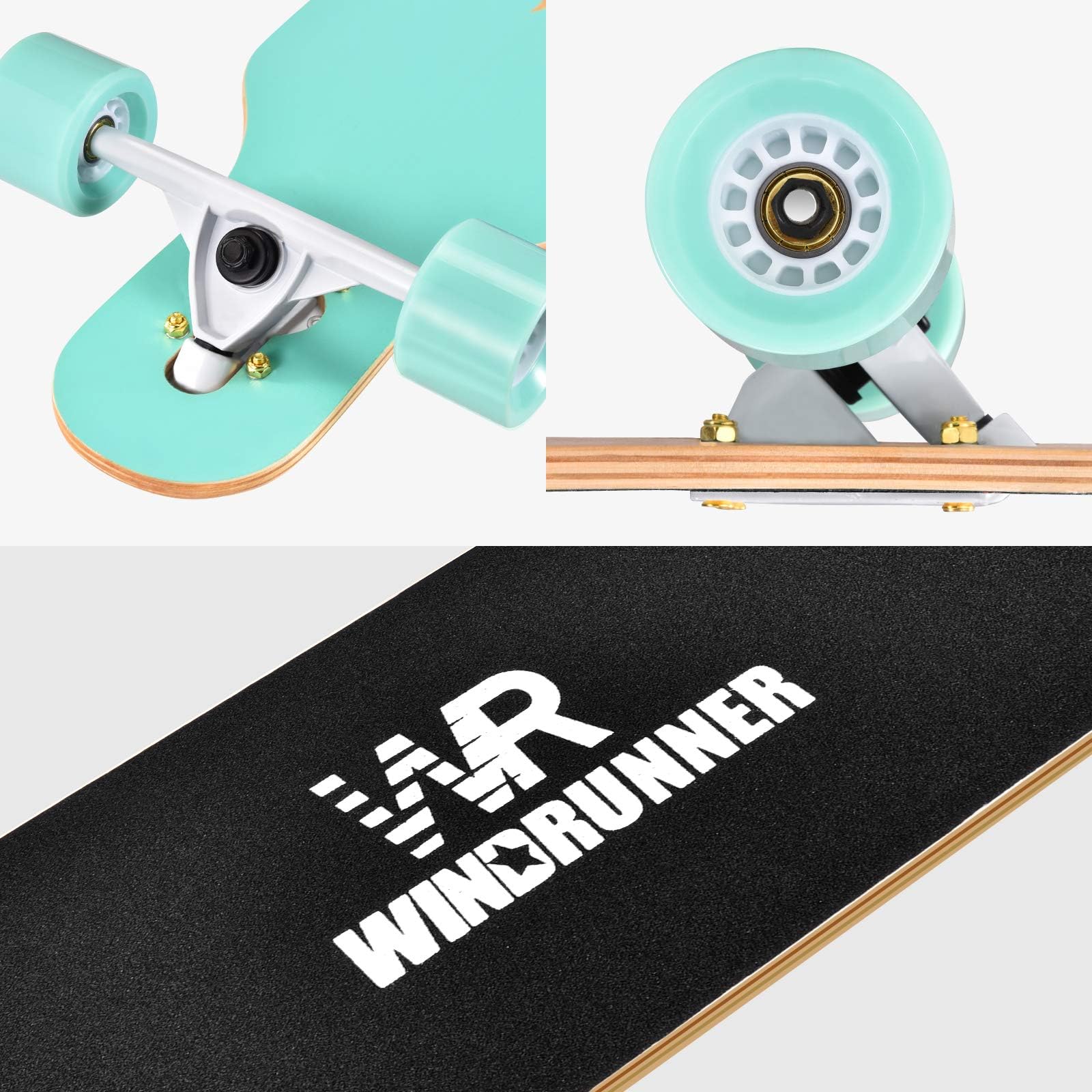Windrunner Freeride - Tabla de Skate de 104 cm, 8 Capas de Arce Natural con caída a través de Freestyle para Crucero, tallar, Estilo Libre y Cuesta Abajo. Modelo Turquoise