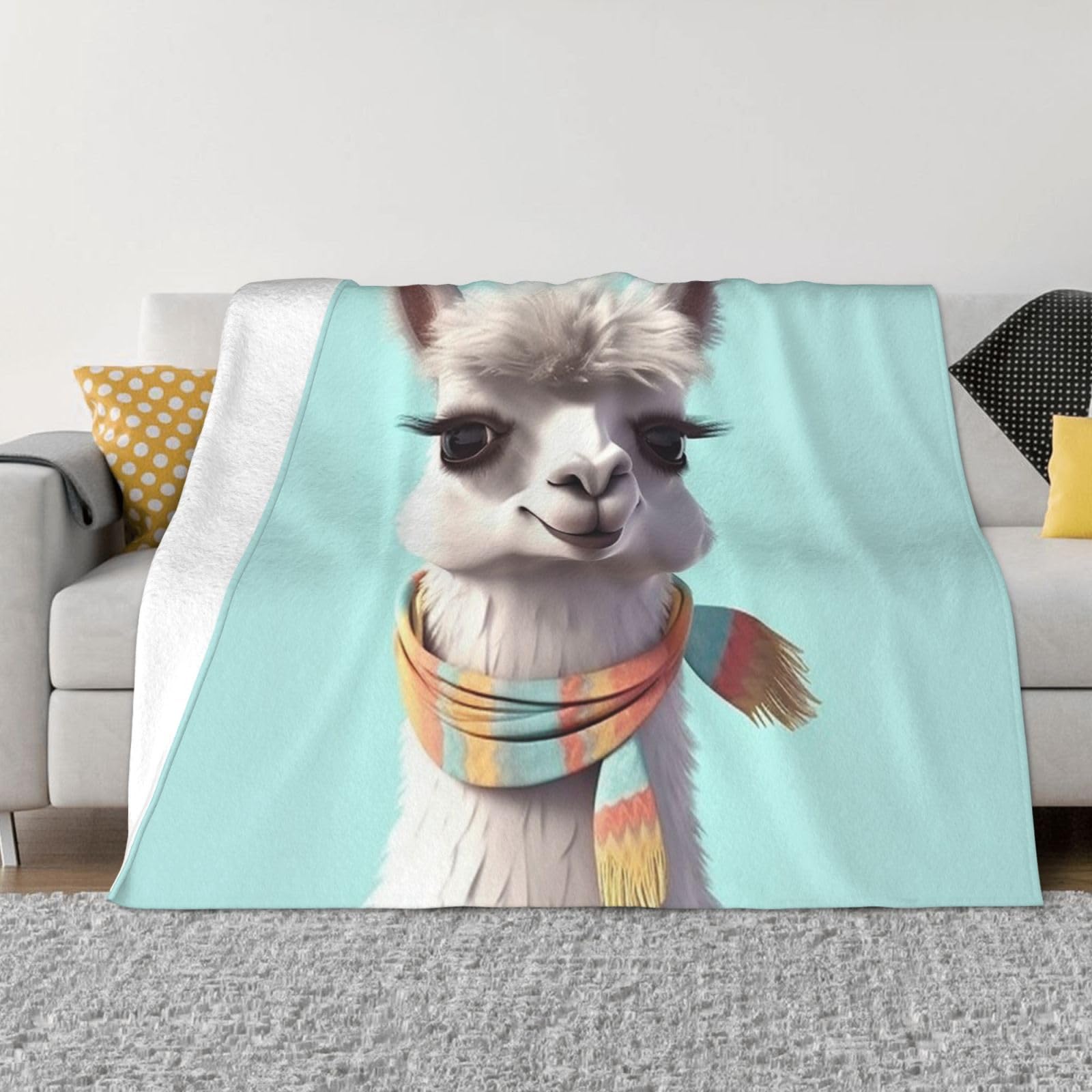 Couverture micro-polaire lama 150x130cm jeté de lit léger
